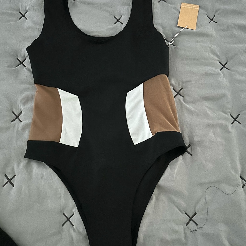 Nomad Women's One Piece Swimsuit - Black, Brown, and White